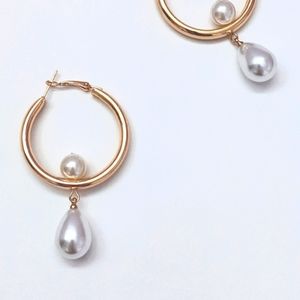 Never Worn Elegant Gold and Pearl Hoop Earrings